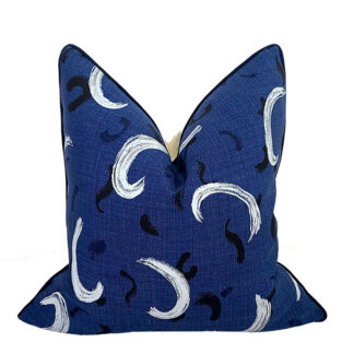 modish blue brushwork pillow