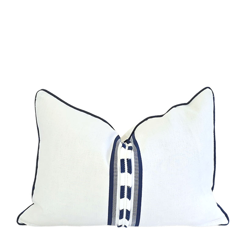fringe stripe lumbar pillow in navy