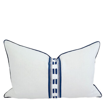 fringe stripe pillow in navy