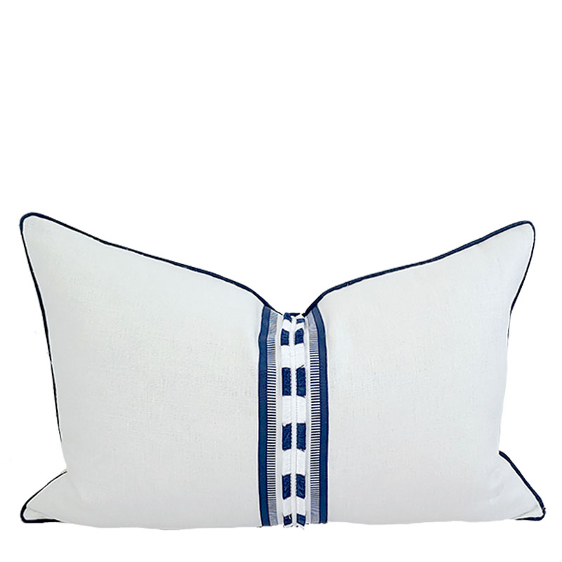 fringe stripe pillow in navy