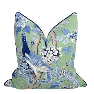 BLUE GREEN HYDRANGEA BIRD PILLOW