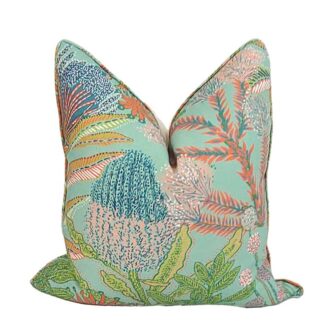 PROTEA PILLOW IN TIFFANY AND SALMON AND CORAL