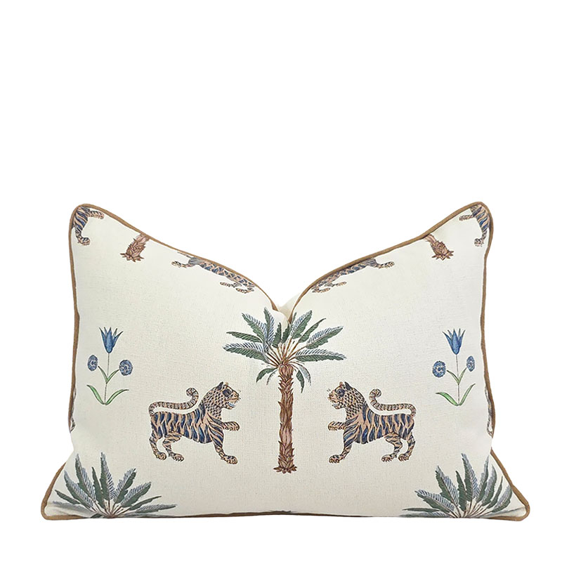 TIGER PALM LUMBAR PILLOW IN BLUE