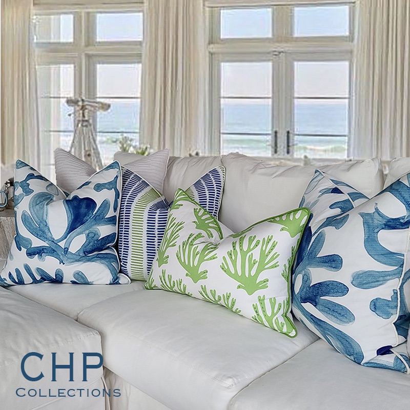 REHOBOTH BEACH COLLECTION PALM FROND PILLOW / OCEAN