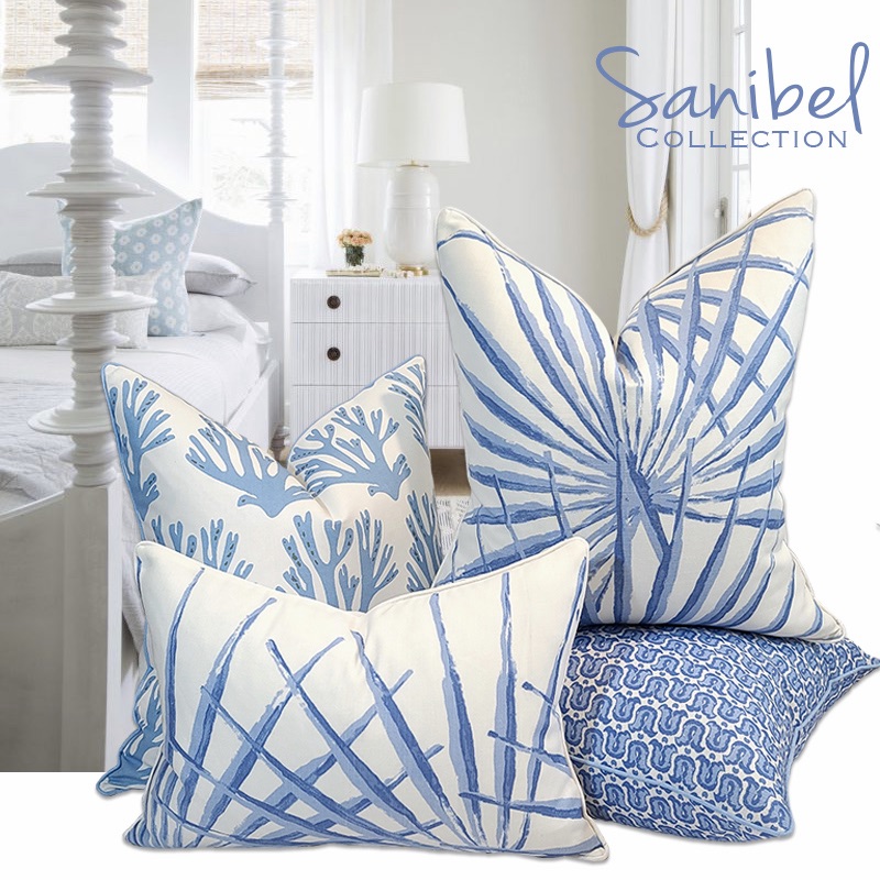 Botanical Blue Pillow – Pineapples Palms Too